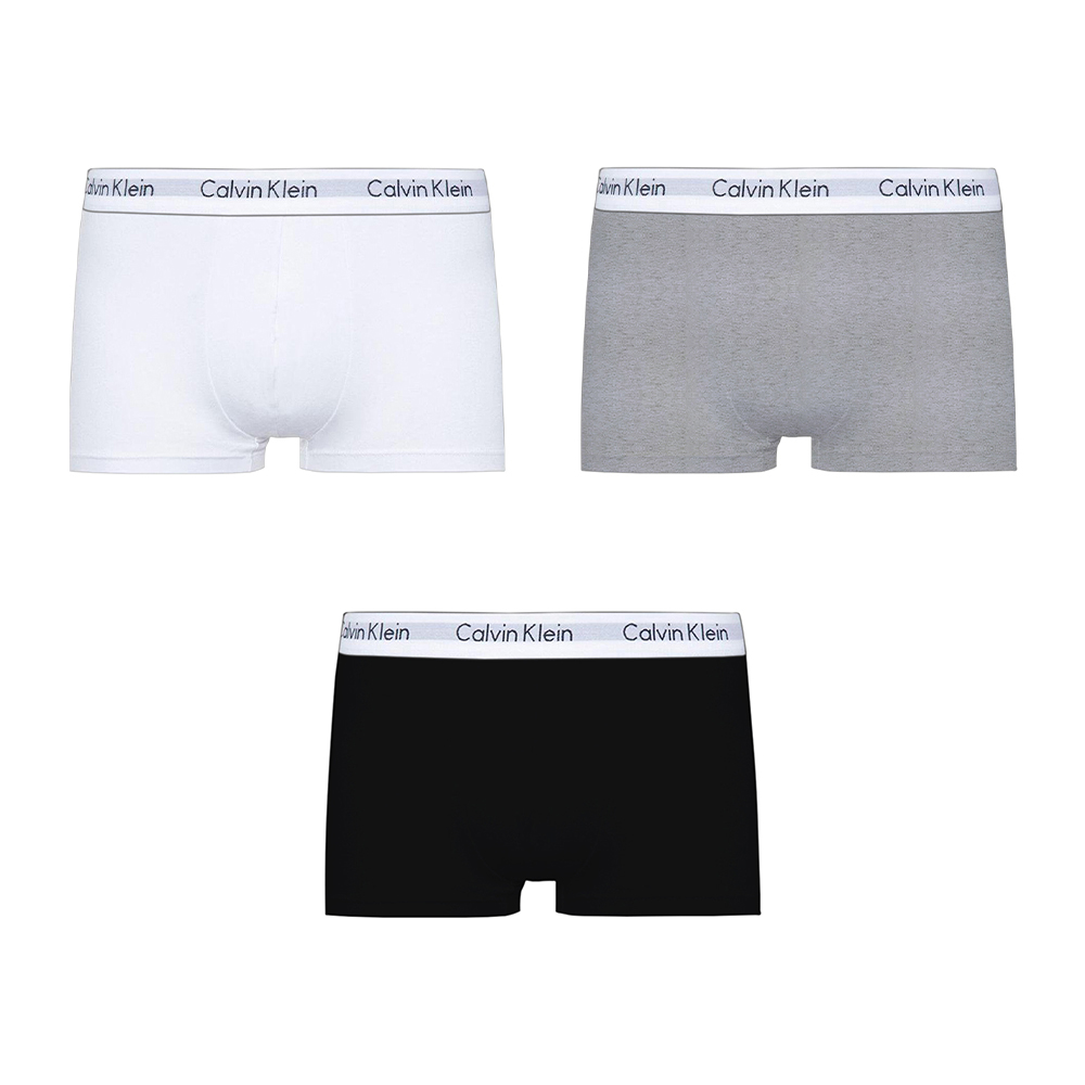 Kit C/ 3 Cuecas Calvin Klein Boxer Low Rise Trunk Preta Elástico Branco -  U2664P
