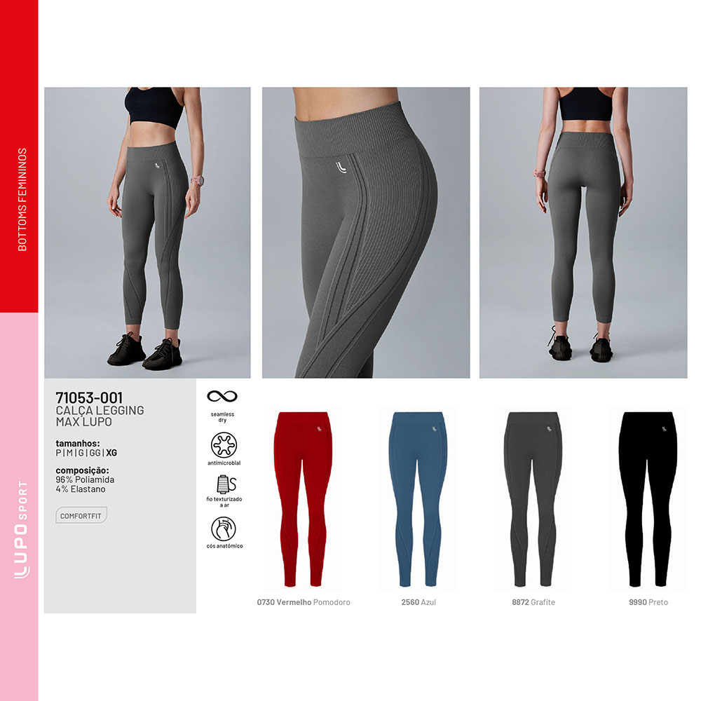 Kit com 2 Calças Legging Feminina Max Core Confortável Lupo Sortidas